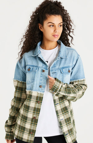 Siksilk Half & Half Contrast Denim Jacket - Unisex