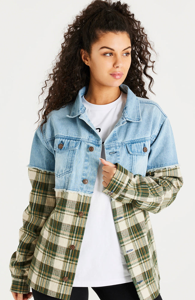 Siksilk Half & Half Contrast Denim Jacket - Unisex