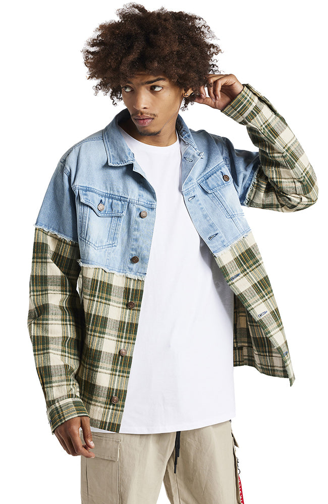 Siksilk Half & Half Contrast Denim Jacket - Unisex