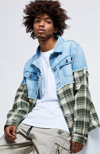 Siksilk Half & Half Contrast Denim Jacket - Unisex