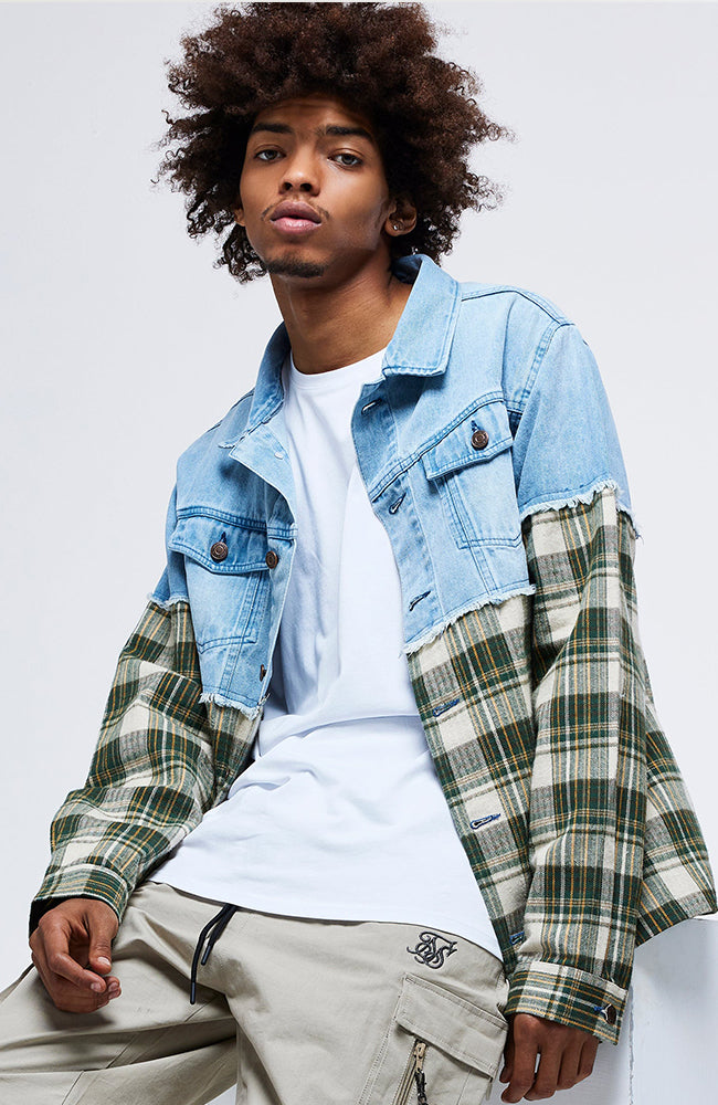 Siksilk Half & Half Contrast Denim Jacket - Unisex