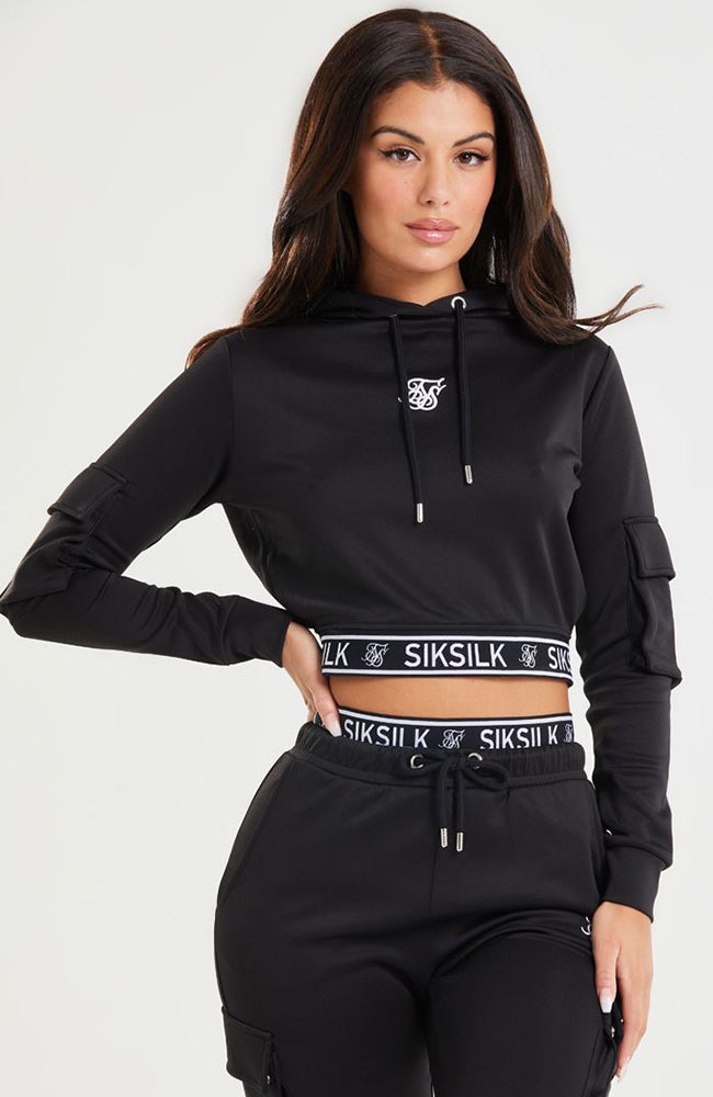 Siksilk Cargo Cropped Hoodie - Black