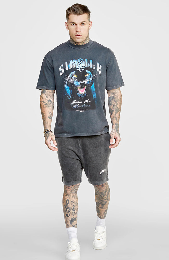 Siksilk Black Graphic Relaxed Shorts